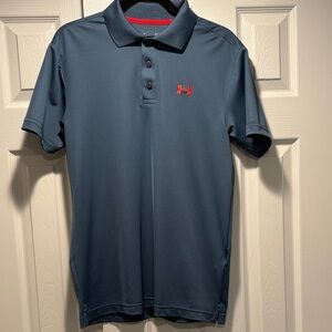 Under Armour Men's Blue Polo Shirt with Orange Logo Excellent condition